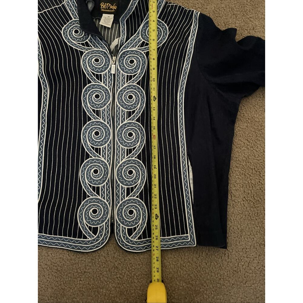 Bob Mackie Wearable Art Jacket Blue Circle Embroidered Design Gray Denim Sz 3XL - Picture 4 of 5